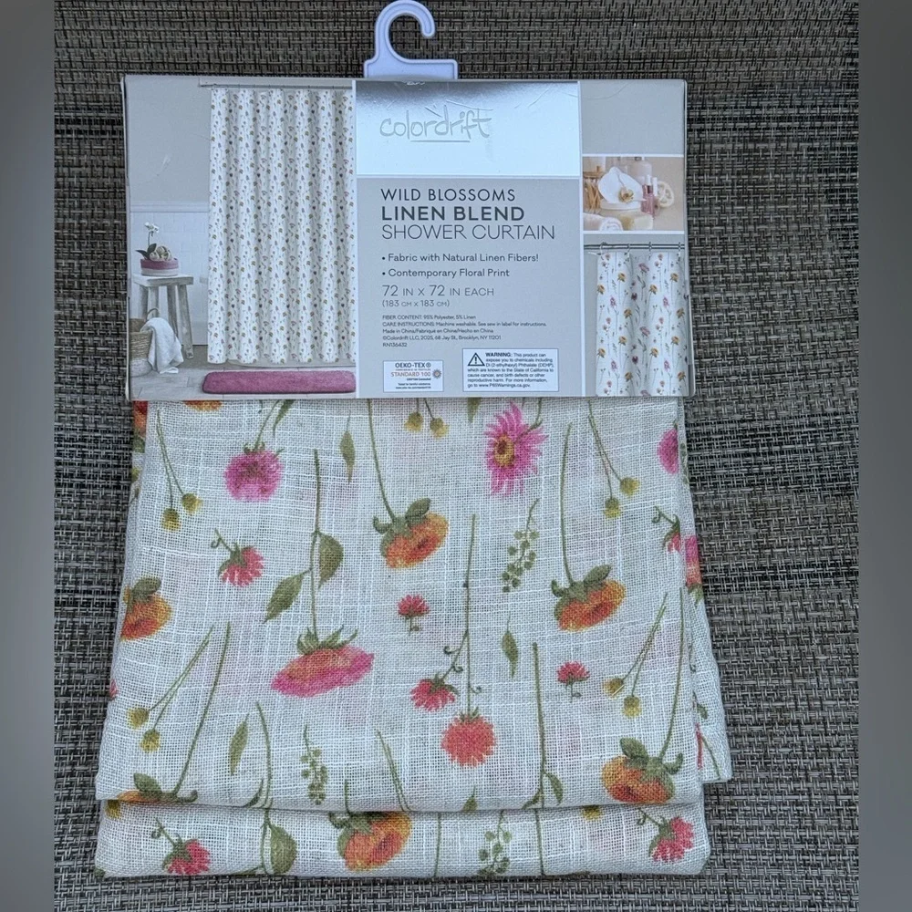 Colordrift Wild Blossoms Linen Blend Floral Fabric Shower Curtain 72